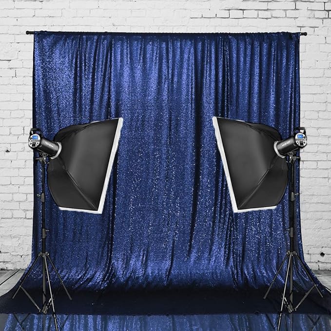Eternal Beauty Navy Blue Sequin Backdrop, 4x7 Ft Glitter Background Curtains for Shimmer Photography Party Wedding Birthday Independence Day Back Drop Decor