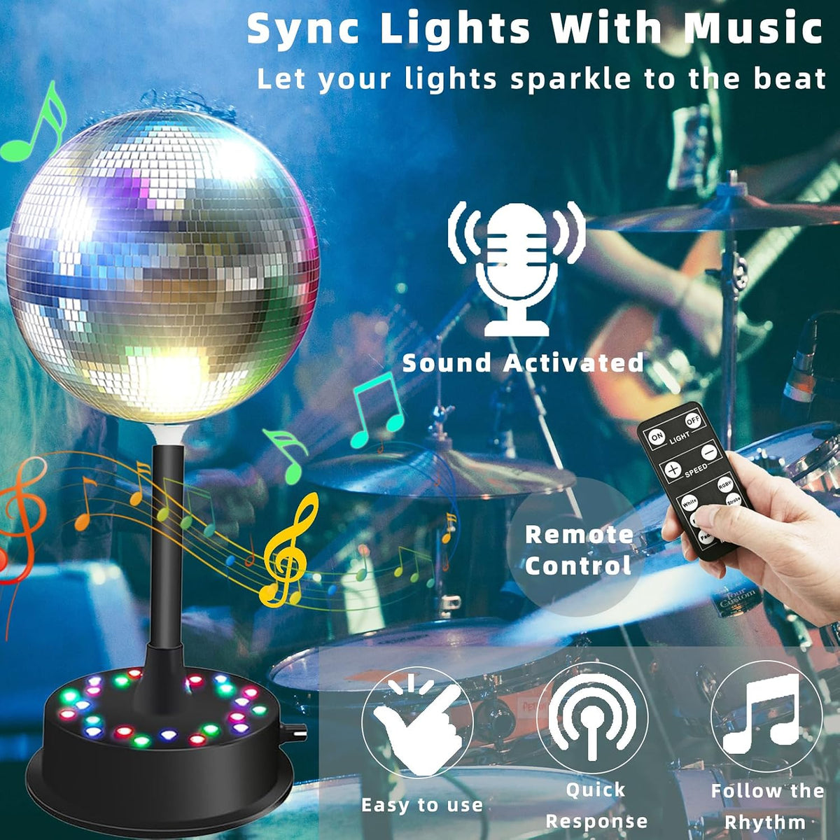 Mirrors Ball Light with Remote, 23 RGBW LED Adjustable Rotating Motor 5-10 RP...