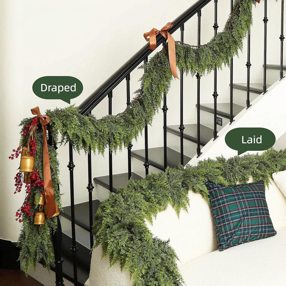 tasruwat deluxe 9 ft artificial christmas cedar garland on a desk or shelf
