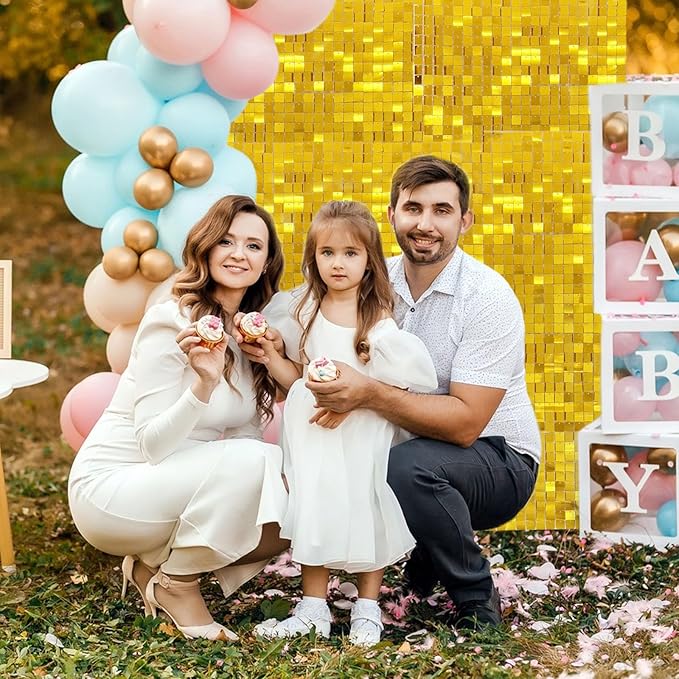 24PCS Gold Shimmer Wall Backdrop, Square Sequin Backdrops Panel, Glitter Wall Background for Birthdays, Weddings, Graduation, Engagements, Disco Bachelorette Party Decoration (4FTx6FT)