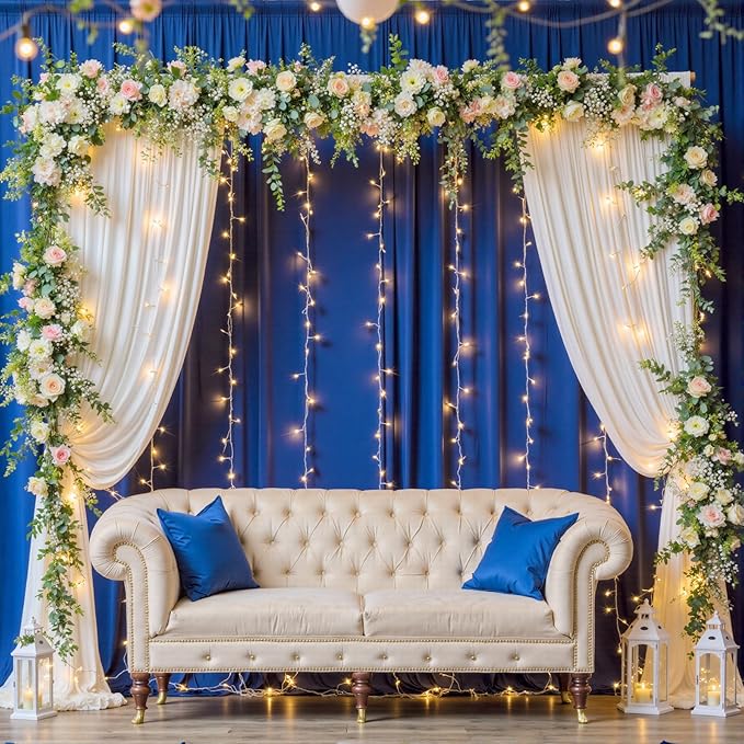 20ftx12ft Wrinkle Free Royal Blue Backdrop Curtain, 4 Panels 12FT Height Royal Blue Wedding Backdrop Drapes, Silky Polyester Back Drop Cloth for Birthday Photography Background Party Backdrop Draping
