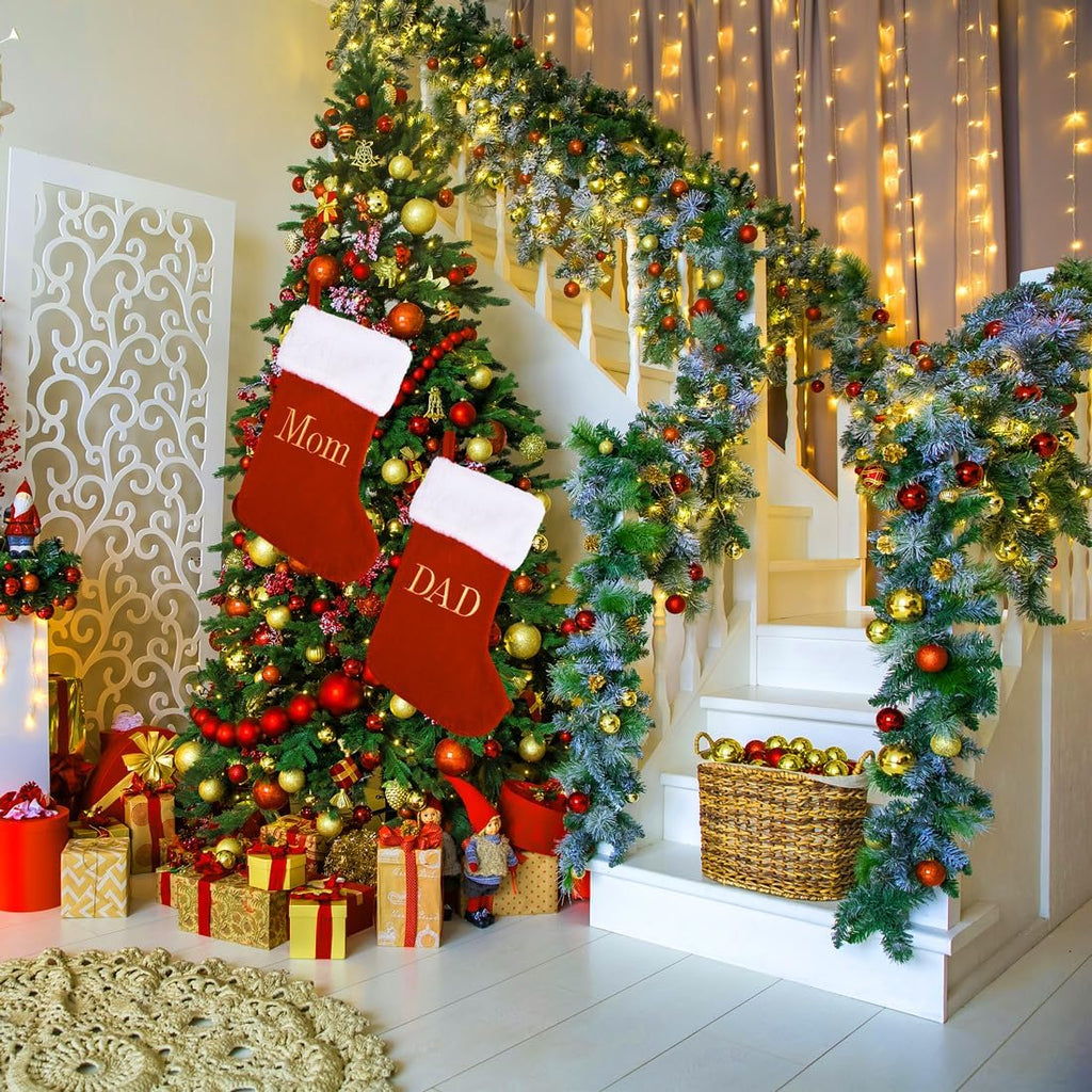 Sailup 20 Inches Monogram Christmas Stockings with DAD Letters, Large Super Soft Christmas Stockings Red Velvet with White Super Soft Plush Cuff for Christmas Xmas Tree Holiday Fireplace