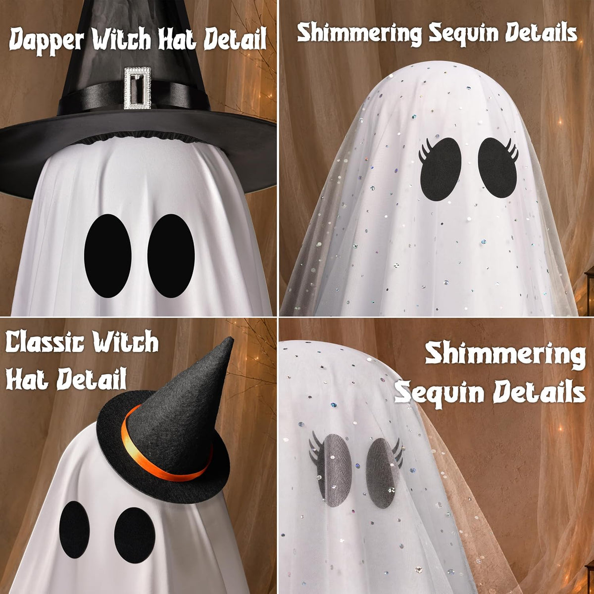 Halloween Decorations Indoor - Set of 3 Light Up Ghosts with Timer Remote
