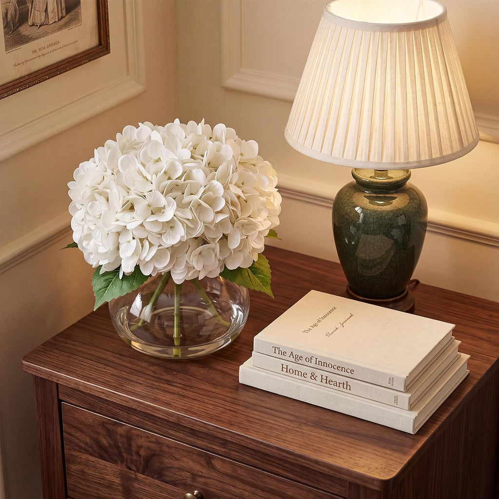 real touch artificial hydrangea in vase,premium faux flowers, side view