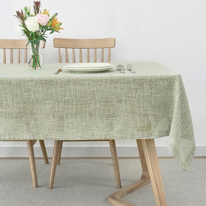 maxmill Flaxy Faux Linen Table Cloth with 2-Tone Slubby Texture Wrinkle Free Anti-Shrink Soft Tablecloth Decorative for Kitchen Dining Tabletop Outdoor and Indoor Use Rectangle 60 x 104 Inch Sage