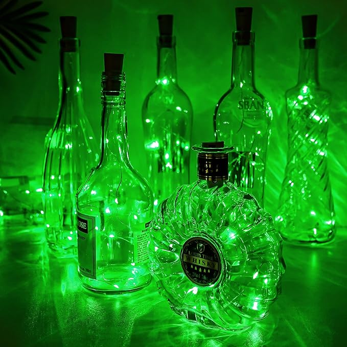 Aluan Wine Bottle Lights with Cork, 20 LED 10 Pack Fairy String Lights Waterproof Battery Operated Mini LED Cork Lamp for Liquor Bottles Jar Party Wedding Christmas Festival Bar Decoration, Green