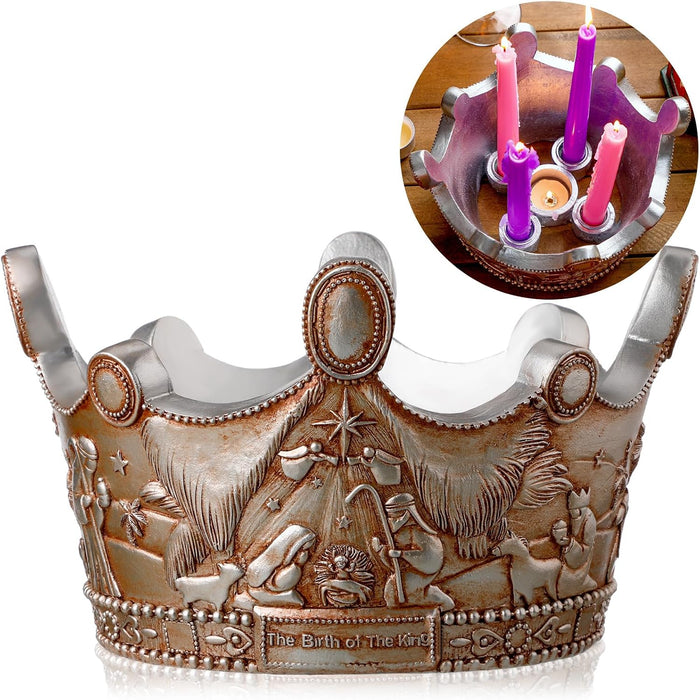 Nativity Advent Candle Holder 9.4 Inch Christmas Advent Wreath Candleholder Resin Nativity Advent 5 Candle Holder Centerpiece Christmas Holy Family Candlestick Christian Holders Xmas Supplies