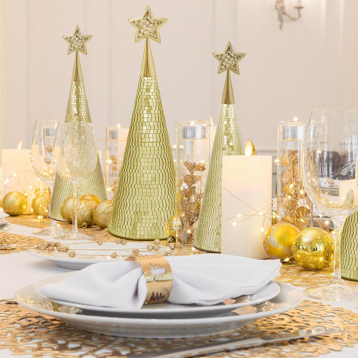 gold glass trees set of 6, 17" 15" shown in use