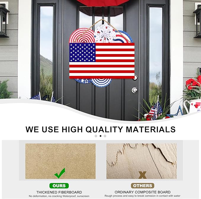 American Flag Door Hanging Sign，Farmhouse Patriotism Artwork Decorations Signs, Framed Indoor Outdoor Decorative Art Ornament for July 4th Independence Day, New Year, Holiday Party, Birthday