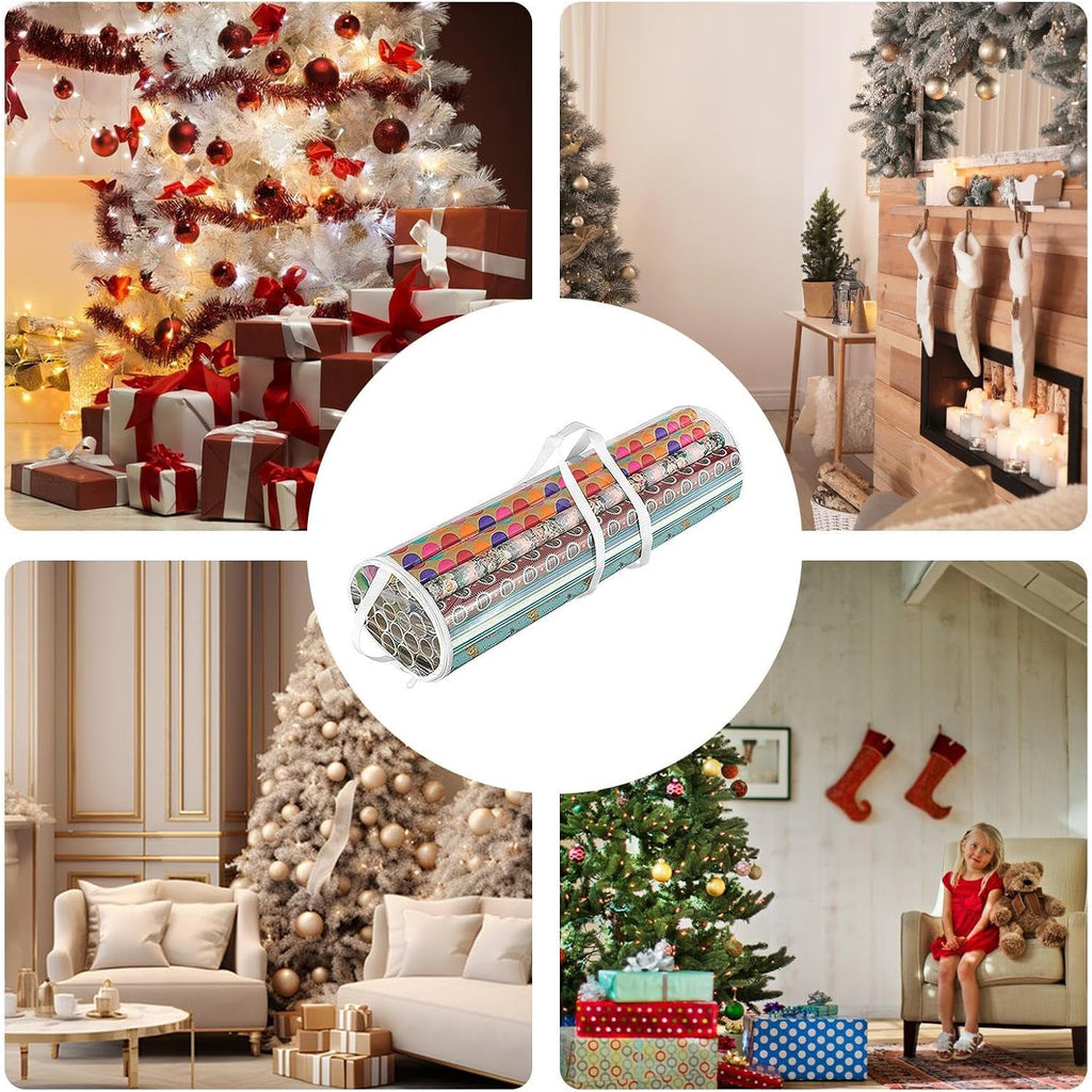Wrapping Paper Storage Bag - Transparent Storage Tote, Gift Wrap Organizer With Handles, Multi-Purpose Holiday Container | Home Party Festival Decoration Setup Carrying Solution Living Space