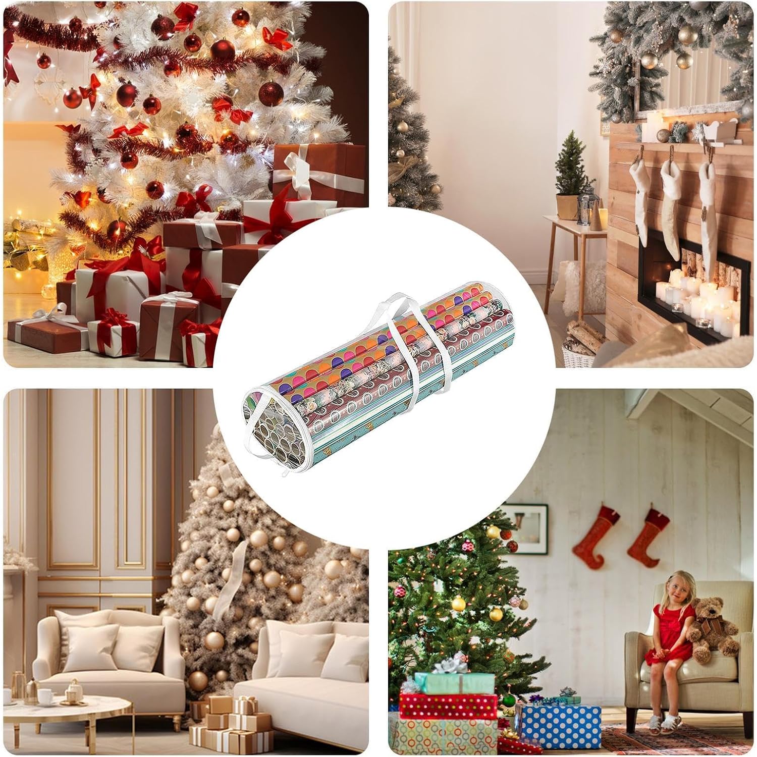 Wrapping Paper Storage Bag - Transparent Storage Tote, Gift Wrap Organizer With Handles, Multi-Purpose Holiday Container | Home Party Festival Decoration Setup Carrying Solution Living Space