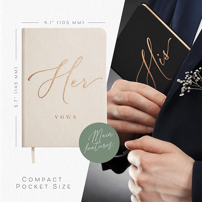 ARTESORI Vow Books His and Hers - Linen Wedding Vow Books Perfect as Bride & Groom Gifts, Wedding Registry Ideas - His & Hers Gifts Wedding Vow Book - Wedding Essentials & Accessories [Ivory & Black]