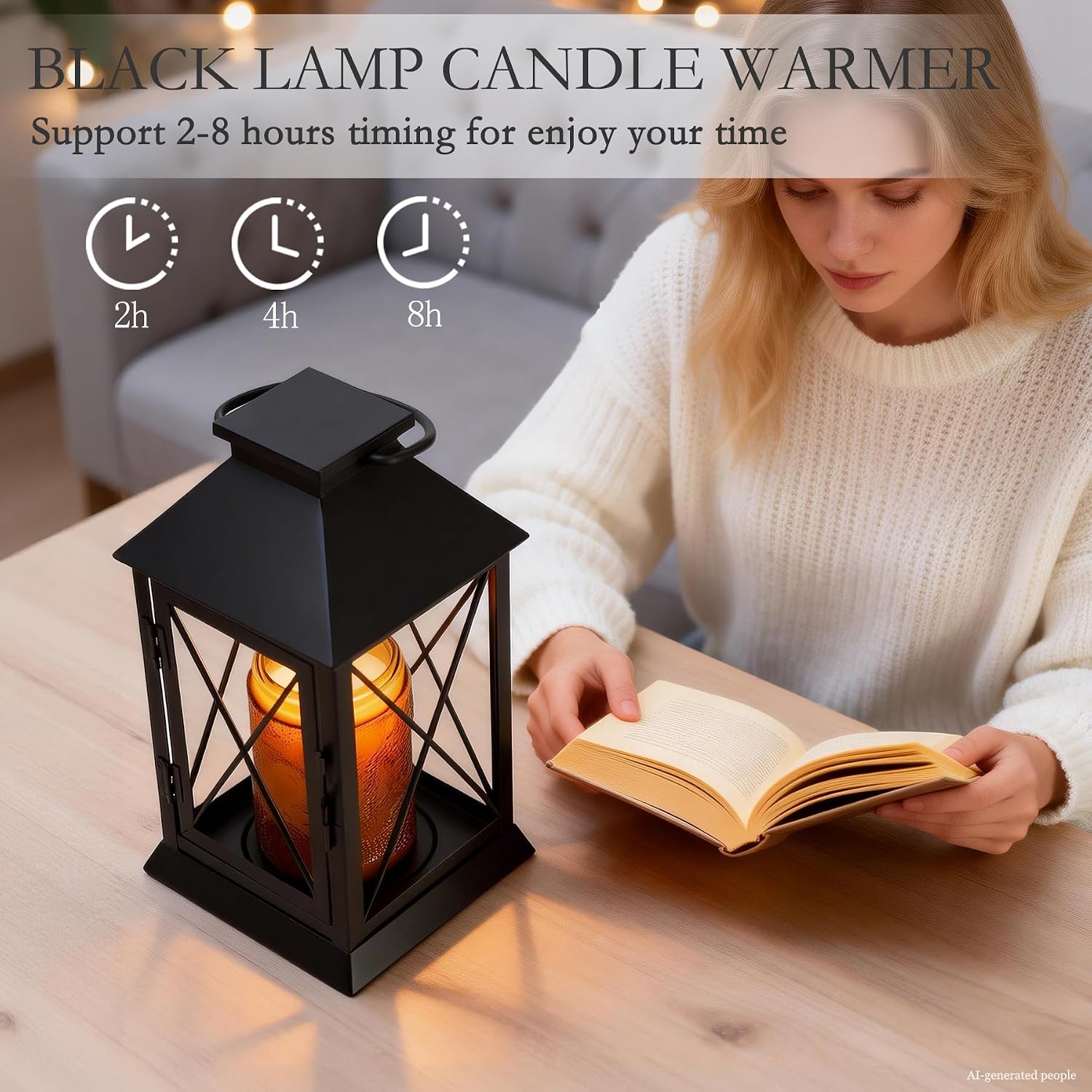 Candle Warmer Lamp with Timer Dimmable,Compatible with 3 Wick Candle/Large Candle,Vintage Lamp Candle Warmer Lantern Farmhouse Style,Fully Enclosed Designed and Hanging Up-Black