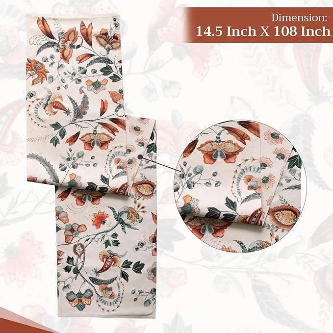 Maison d' Hermine Table Runner 100% Cotton Single Layer Table Runners 108 inches Long for Thanksgiving Christmas Decorations Home Kitchen Dining Party Wedding (Dalida, 14.5" x 108")