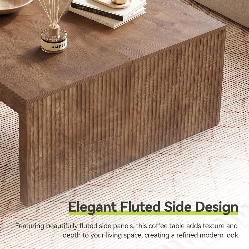 little tree 39.4" square fluted coffee table, mid-century, view 11