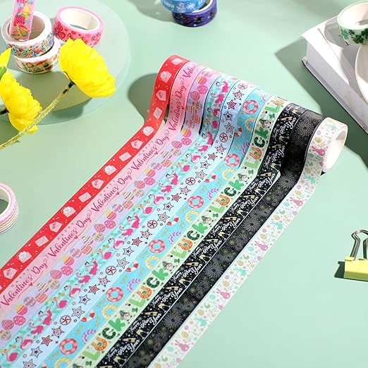 TaoBary 33 Rolls Holiday Plaid Washi Tape, 15 mm Seasonal Washi Tape Set Bohemian Colorful Vintage Cute for Card Wrapping Craft(Festive Style)