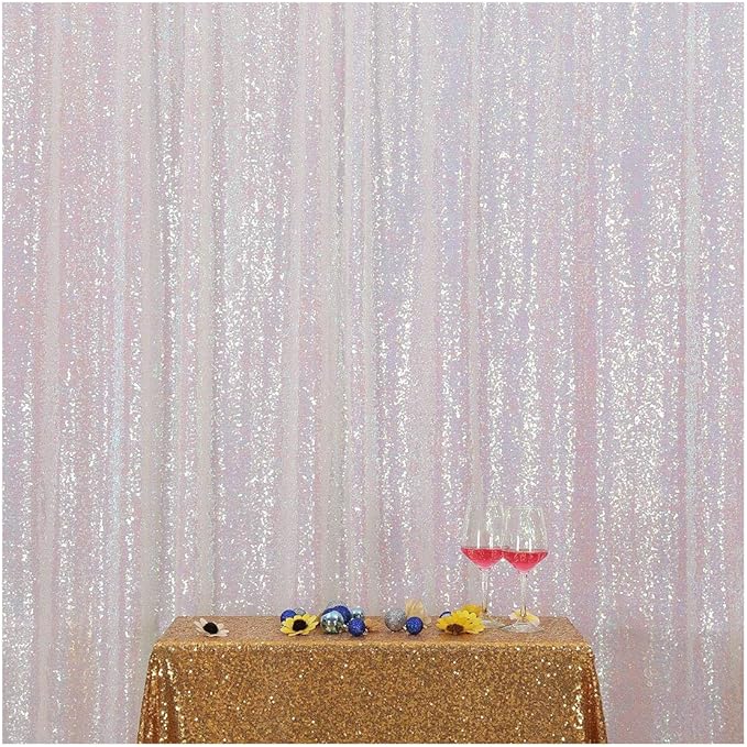 Poise3EHome 8FT x 8FT Iridescent Sequin Photography Backdrop Curtain for Party Decoration, Iridescent