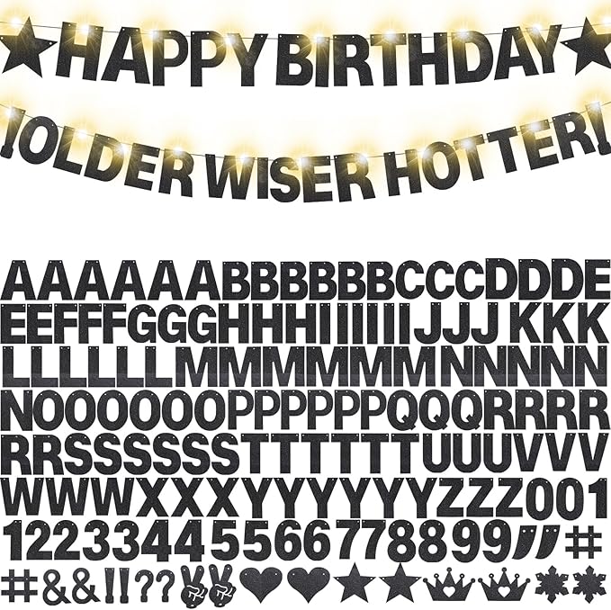167Pcs DIY Glitter Customizable Banner Kit Happy Birthday Custom Letters Banner 30th Birthday Decorations Anniversary Personalized Banners Decor Death to My 20s Party Supplies (Glitter Black)