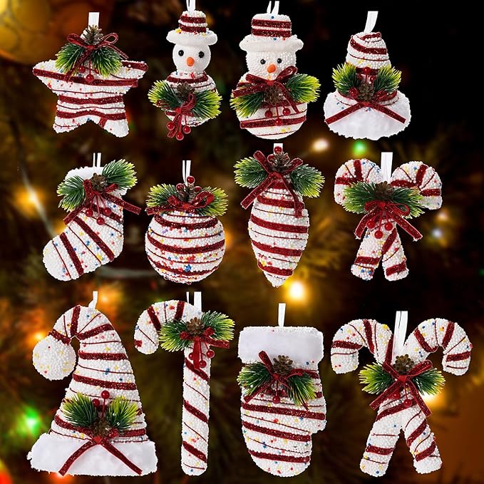 LANGXUN 12pcs Candy Land 2025 Xmas Birthday Party Wedding Suppiles Decoration, Hanging Candy Cane Christmas Tree Décor, Christmas Decorative Hanging Ornaments Crafts
