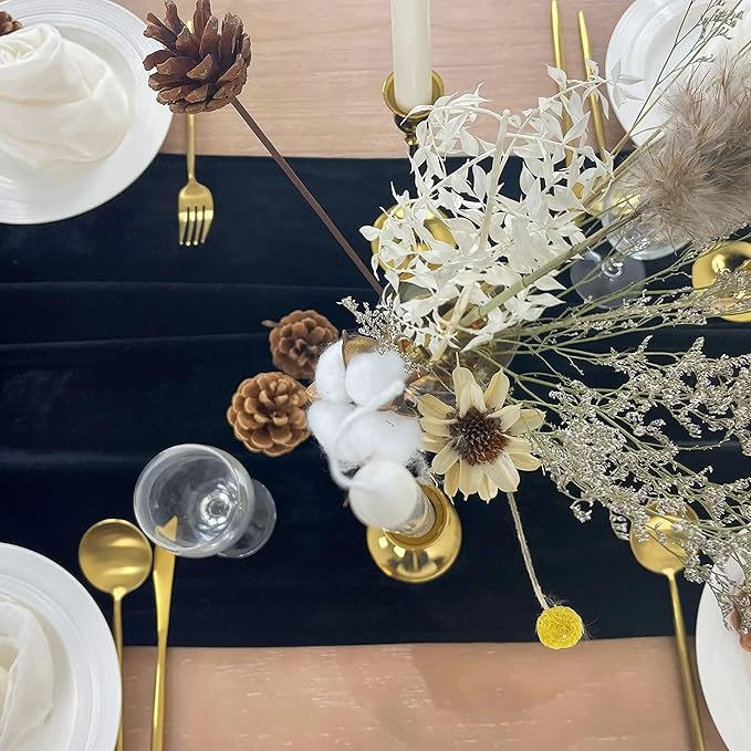 Velvet Table Runner, 5 Pack Luxurious Wedding Reception Decorations Soft Velvet Fabric Table Linen Overlay for Party (20 x 120 inch, Black)