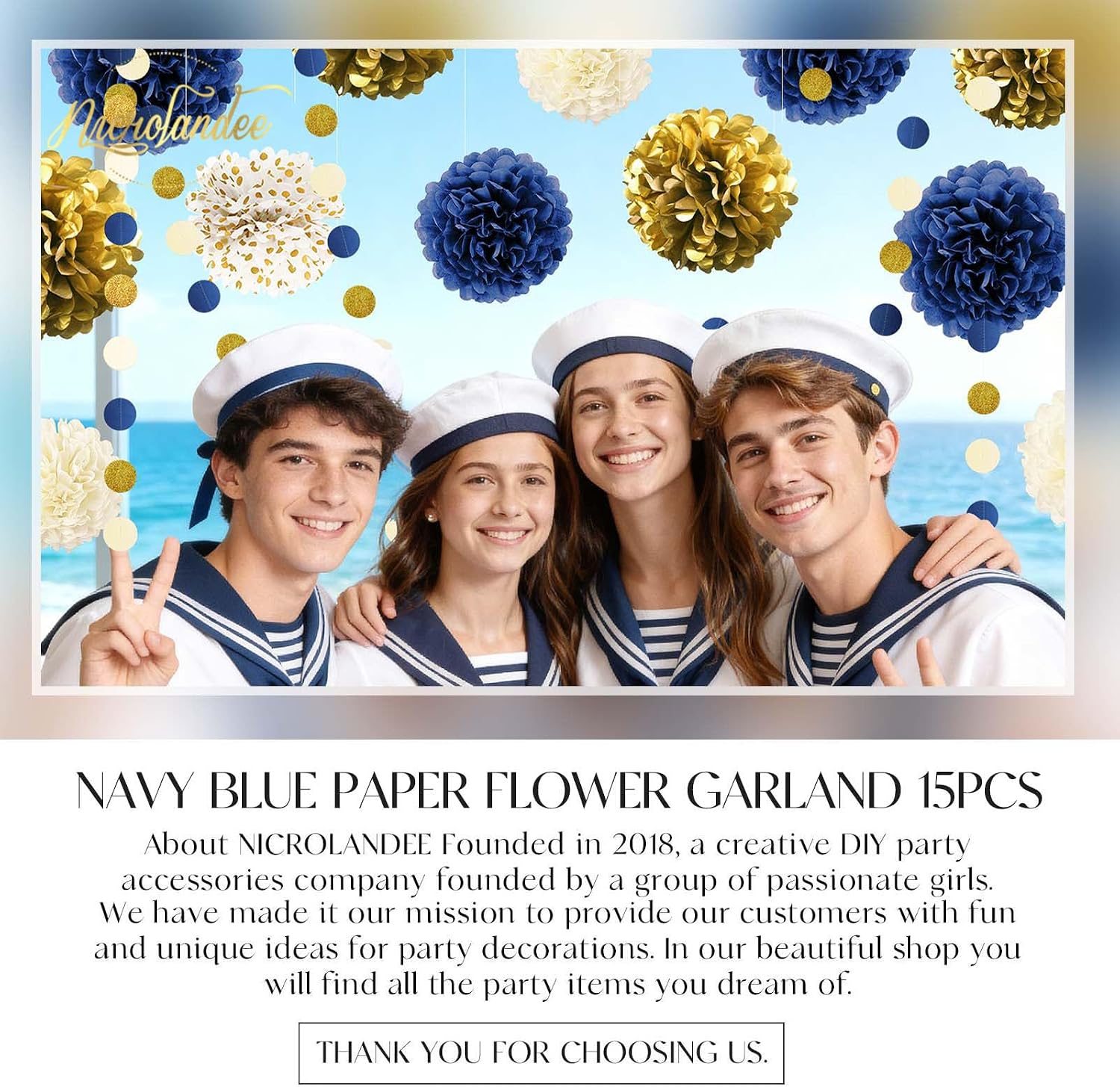 NICROLANDEE 15 PCS Navy Blue Gold Tissue Paper Pom Poms for Men Birthday, Baby Bridal Shower, Wedding, Bachelorette, Graduations, Navy Blue Engagement Party Backdrop Dot Paper Decorations