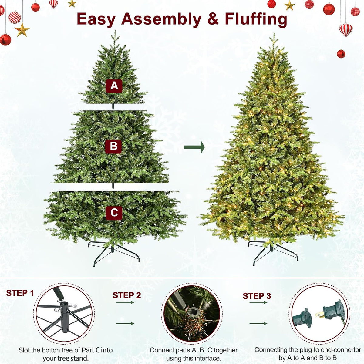 treepool 7ft prelit artificial christmas tree, 2272 pe/pvc on a desk or shelf