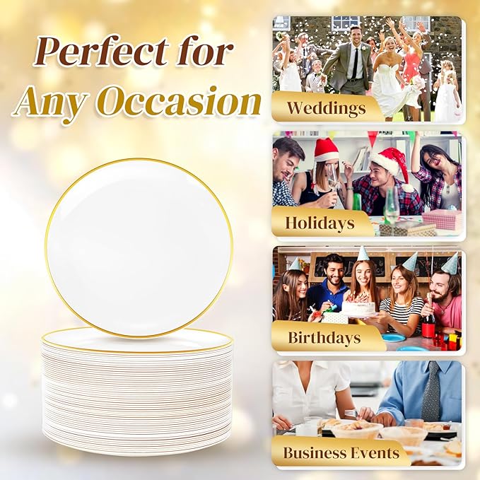 Festiva 200Pcs Gold Dessert Plates 6.3" with Forks 5"- Small Disposable Dessert/Cake/Appetizer Plates Plates- serve 100 guests include 100Plates 100Forks for Wedding Party&Thanksgiving&Christmas