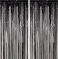 2 Pack Black Foil Fringe Backdrop Curtains, Tinsel Streamers Birthday Party Decorations, Fringe Backdrop for Graduation, Baby Shower, Gender Reveal, Disco Party