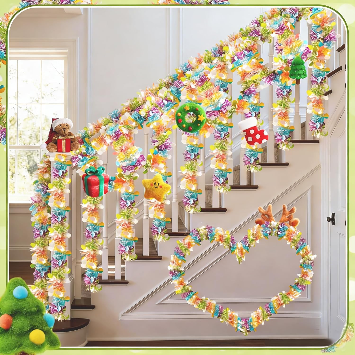 55.77ft Easter Tinsel Garland,Colorful Egg Tinsel Twist Garland with Confetti Spring Hanging Tinsel Ornament Decoration for Fireplace Mantel Tree Eatser Party Decoration.