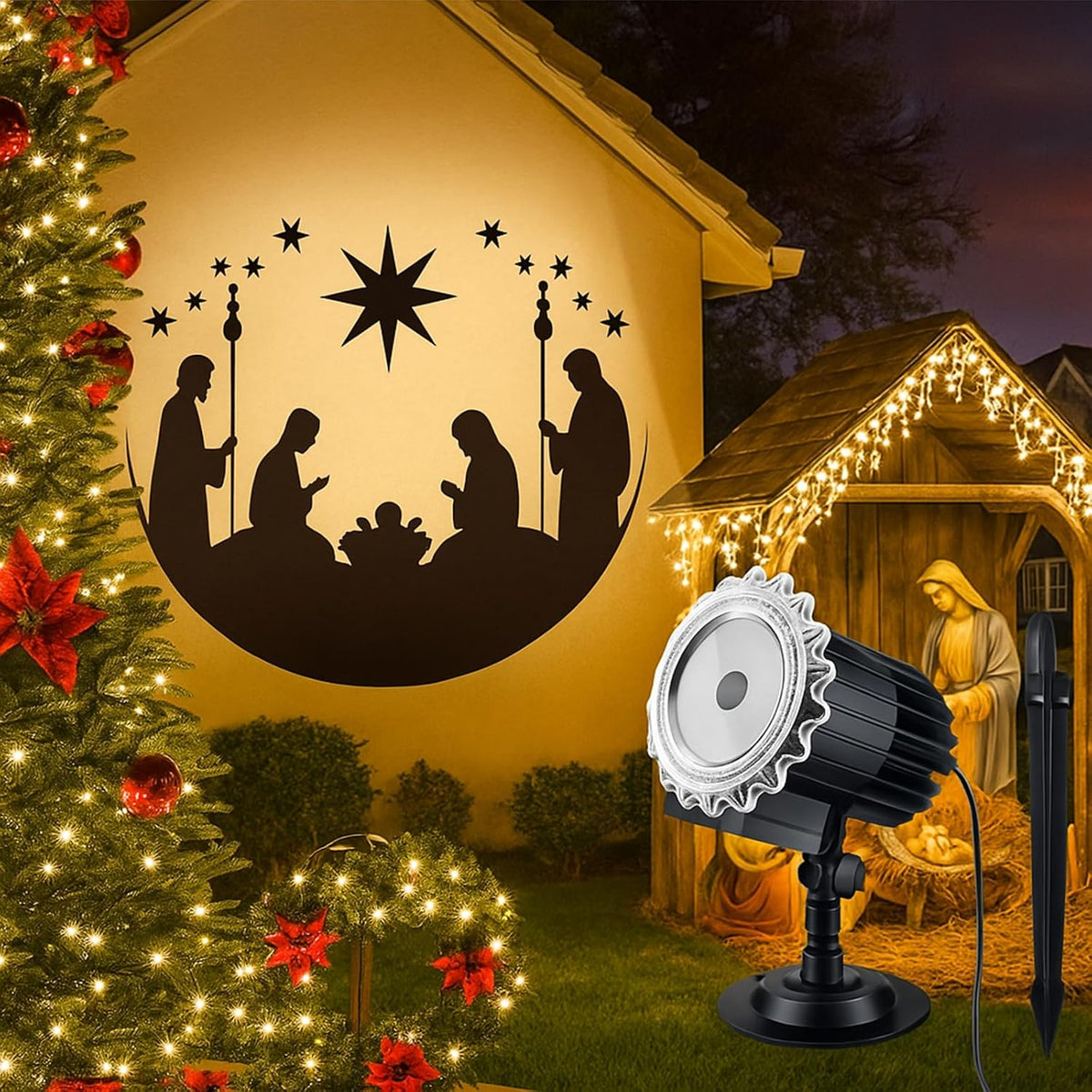 christmas nativity projector light outdoor rotating led flood, main product view