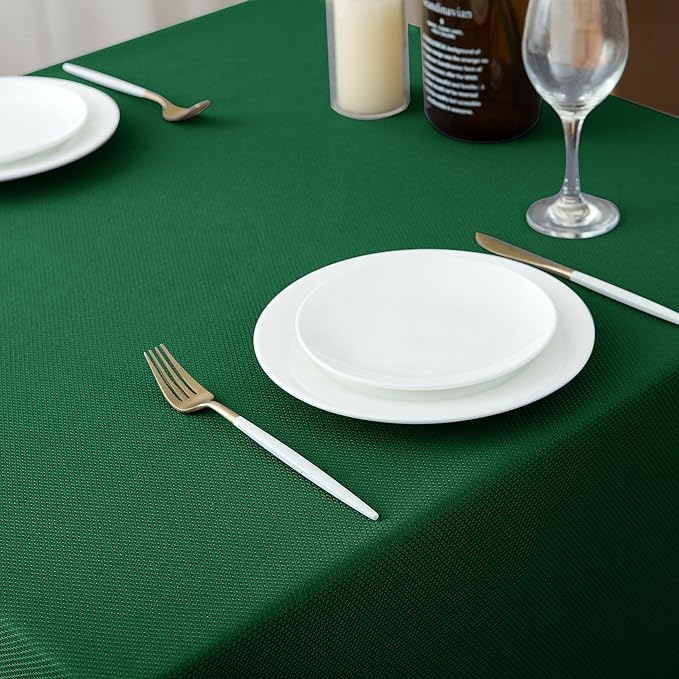 Biscaynebay Textured Fabric Christmas Square Table Cloth 70x70 Inch, Hunter Green Water Resistant Tablecloths for Dining, Kitchen, Wedding and Parties etc. Machine Washable