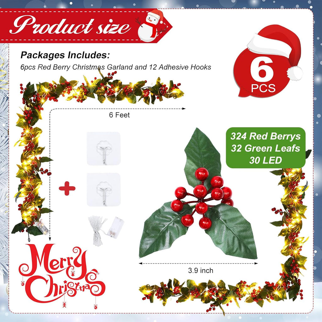 christmas garland 36 ft 30 led berry greenery shown in use