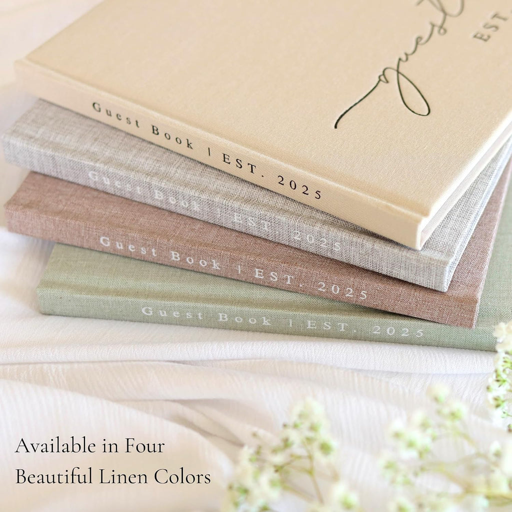 Wedding Guest Book With Personalized 2026 Year - Linen Photo Guestbook to Sign at Reception Party - Includes Clear Photo Corners Self Adhesive - 100 Pages Blank and Lined Thick Paper Guest Books