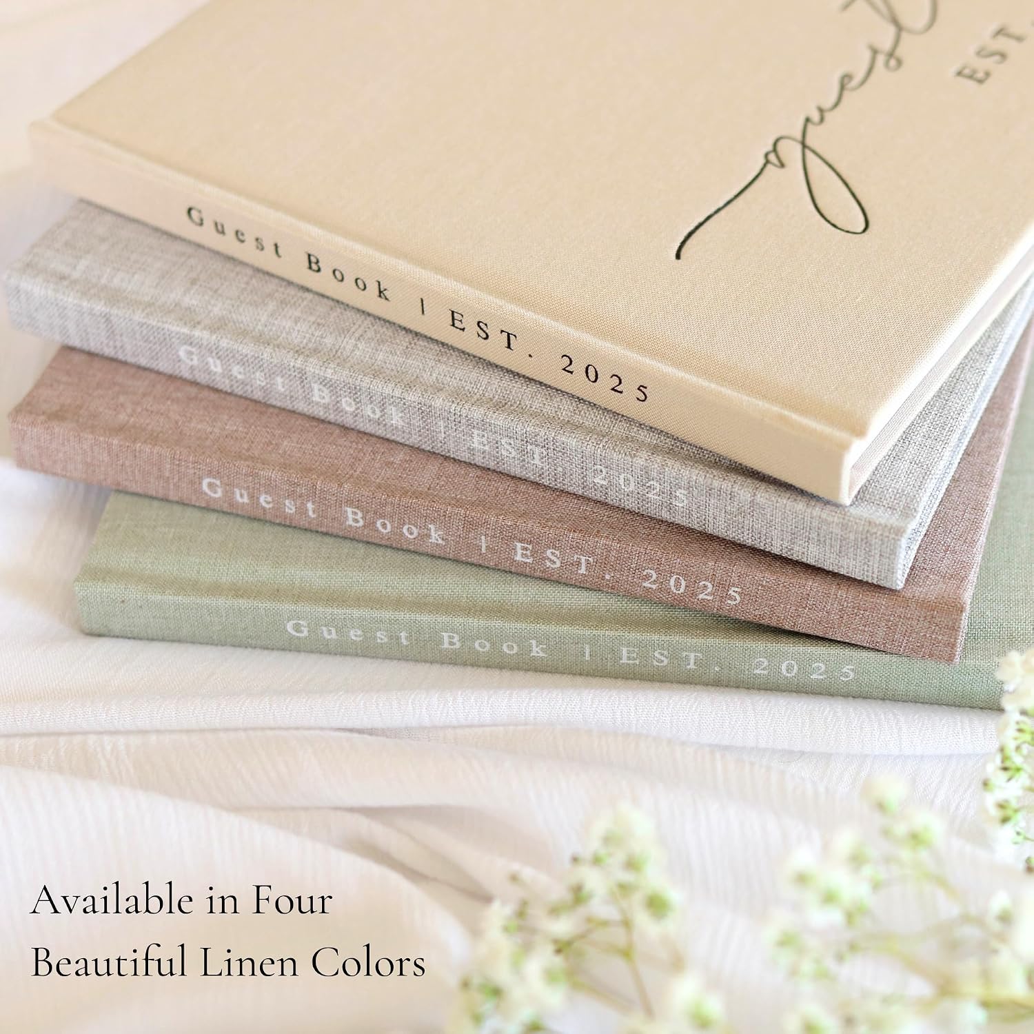 Wedding Guest Book With Personalized 2026 Year - Linen Photo Guestbook to Sign at Reception Party - Includes Clear Photo Corners Self Adhesive - 100 Pages Blank and Lined Thick Paper Guest Books