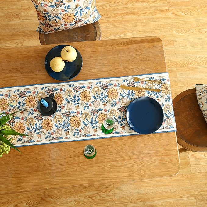 ISAENNE Designer Bohemian Elegant Linen Table Runner 71 Inches Long,Floral Pattern Duable Decor Table Runners for Dining Tables,Thanksgiving,Kitchen Tables,Christmas,12"*71"-Estevan B