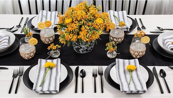 Solino Home Linen Black Table Runner 48 Inches - Classic Hemstitch, 100% Pure Linen Coffee Table Runner 14 x 48 Inch Ideal for Dresser Tables - Fall, Autumn, Halloween, Thanksgiving, Holiday