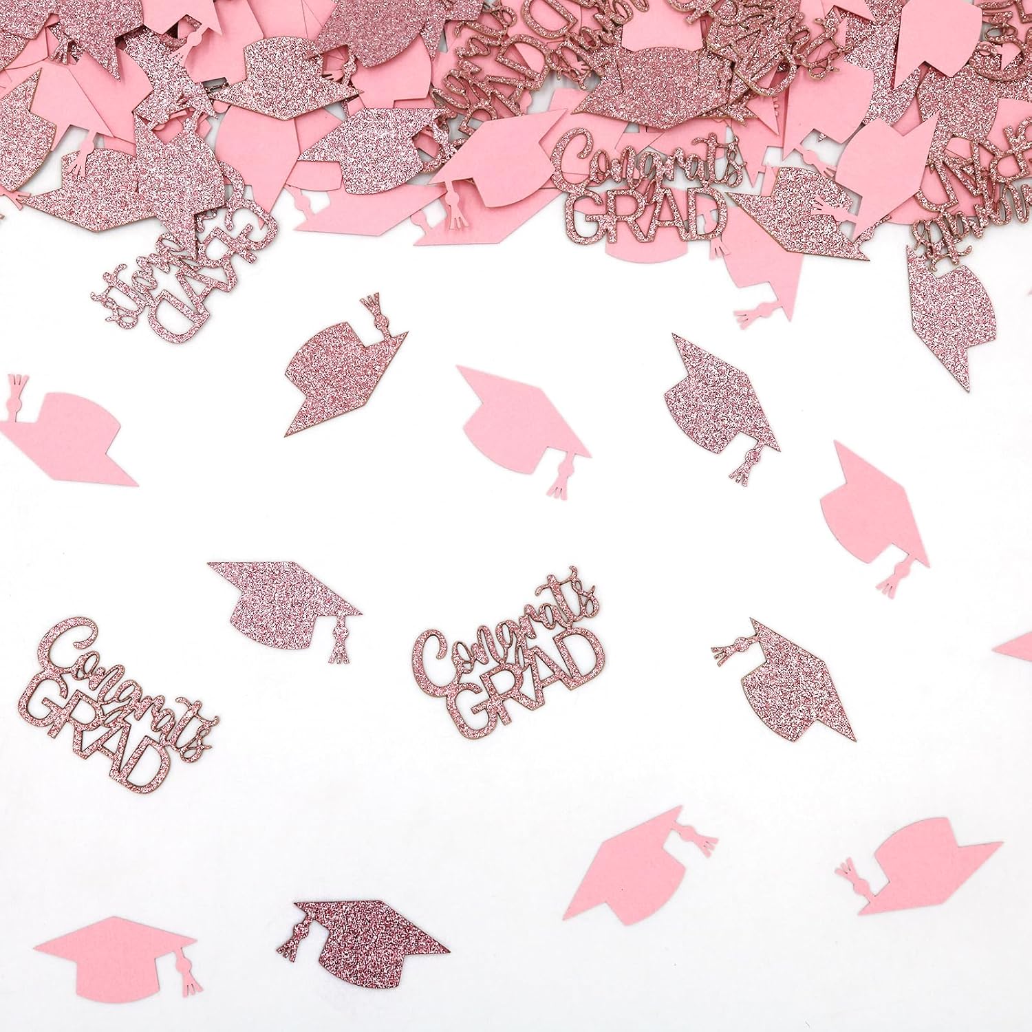 200PC Rose Gold Pink Graduation Confetti Decorations Class of 2026 Glitter Congrats Grad Confetti for Table Graduation Cap Scatters for Pink Grad Party decorations 2026