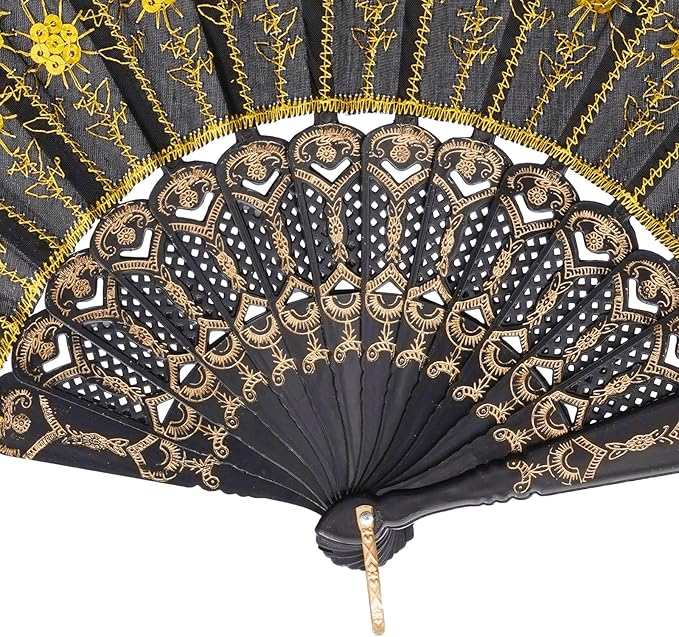 QIRMIZI 30 Pack Fabric Folding Handheld Fans, Perfect for Weddings, Parties, and Dancing,Yellow