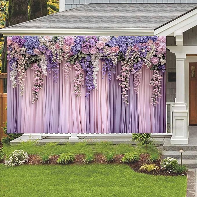 9x6ft Purple Flower Wedding Photography Backdrop Lavender Floral Wedding Bridal Photography Backdrop Anniversary Birthday Baby Shower Girl Party Banner Photo Booth Props Background Wall Decor