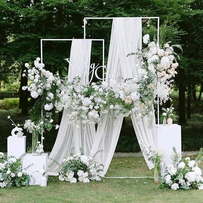 Wokceer Wedding Arch Draping Fabric 6 Panels 28.7" x 20FT White Sheer Fabric Backdrop Arch Draping for Wedding Ceremony Birthday Party Bridal Shower Decoration