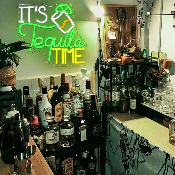It Is Tequila Time Neon Sign for Wall Decor, Tequila Led Signs, USB Dimmable Neon Lights for Beer Bar Kitchen Restaurant Home Pub Party Man Cave Club Shops Hotel Store Business Gift