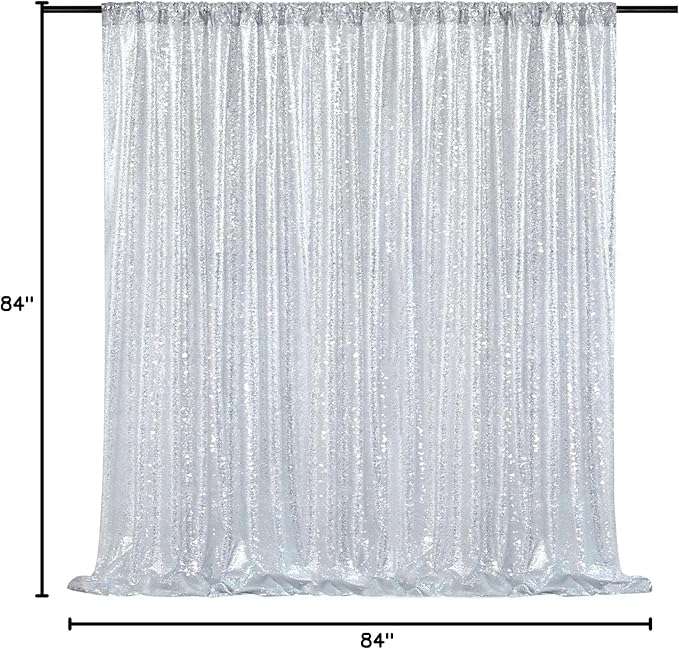 Silver Sequin Backdrop 7ft x 7ft Glitter Photo Booth Backdrop Curtains for Wedding Birthday Baby Shower Event