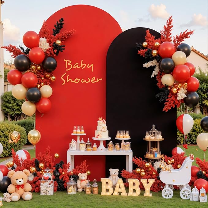 Red Black Arch Backdrop Cover for Wedding, Set of 2 Stretchy Spandex Fitted Arch Stand Cover for Baby Shower, Birthday Party Decor, Chiara Backdrop Cover with Double-Sided Design(7.2FT 6FT)