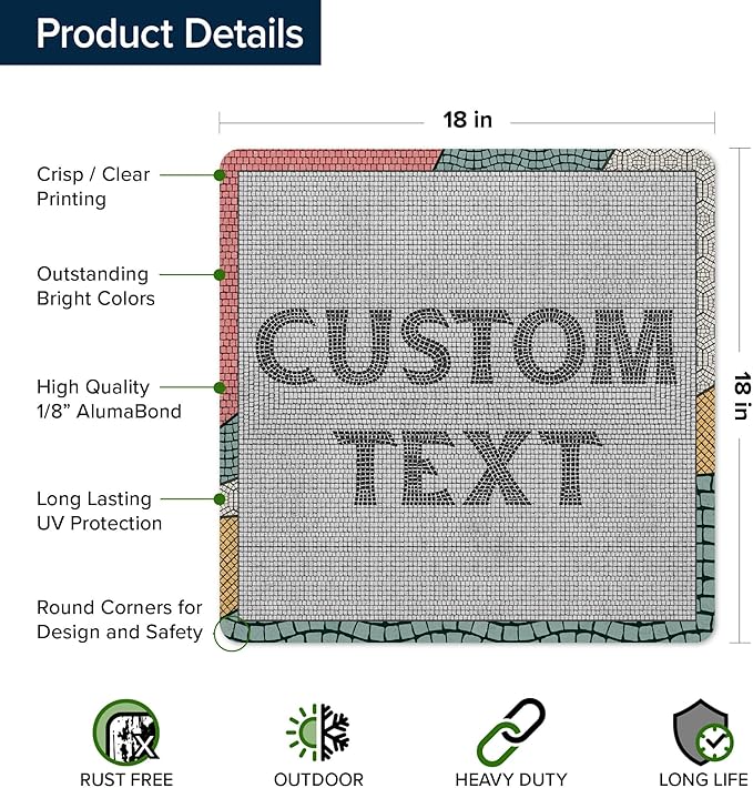 Custom Sign, Custom Street Sign, 11 Font Colors, 13 Font Styles, 4 Hole Options, 22 Sizes, 18x18 Inches, Rust Free DiBound, Fade Resistant, Made in USA by My Sign Center (Fauxsaic 2)