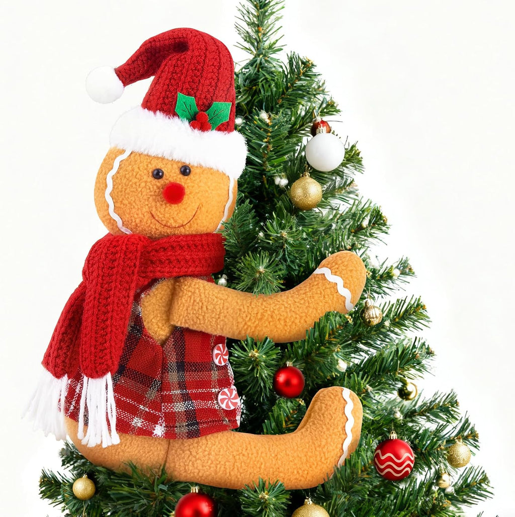 Gingerbread Tree Topper, Cute Plush Stuffed Gingerbread Hugger Decor GingerbreadS Christmas Decorations for Christmas Tree Curtain Wine Bottle Holiday Home Decor