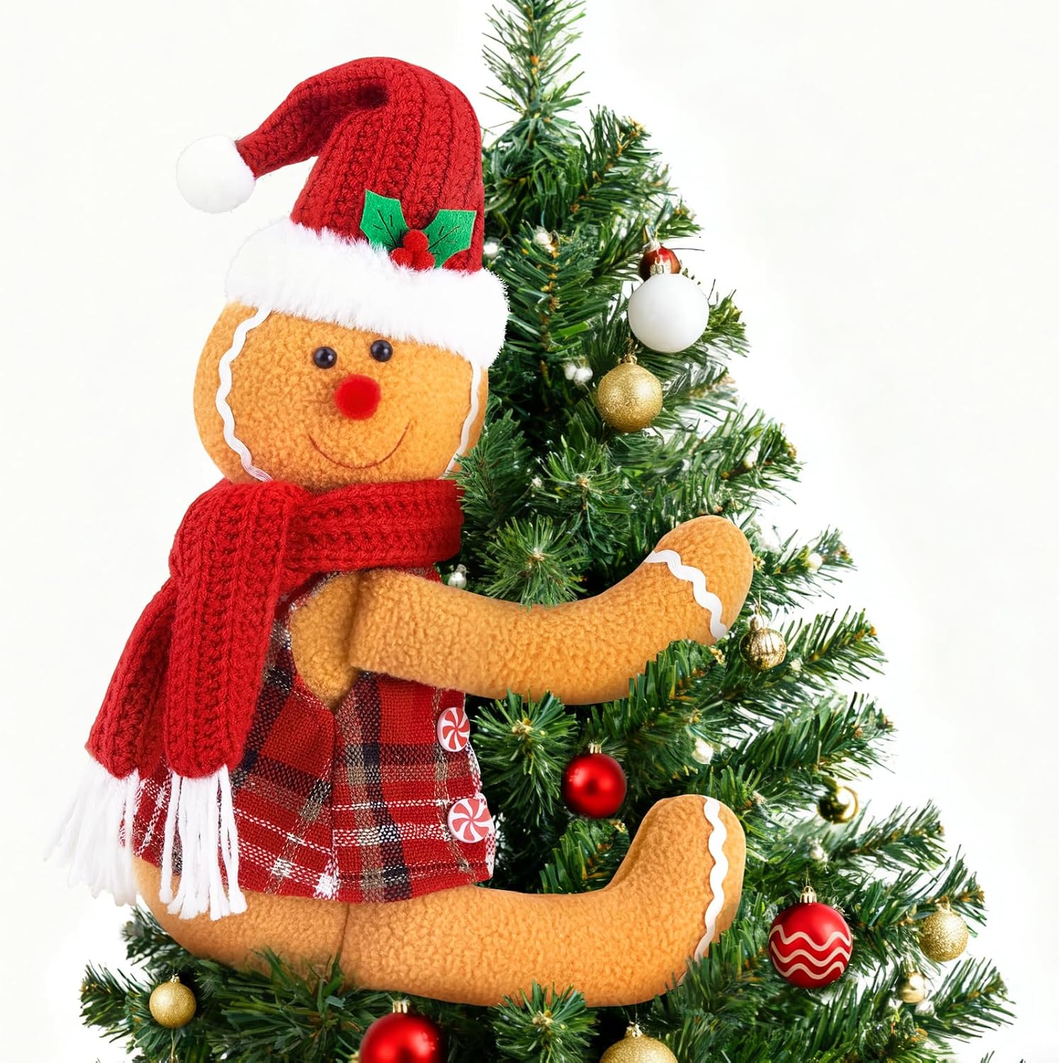 Gingerbread Tree Topper, Cute Plush Stuffed Gingerbread Hugger Decor GingerbreadS Christmas Decorations for Christmas Tree Curtain Wine Bottle Holiday Home Decor