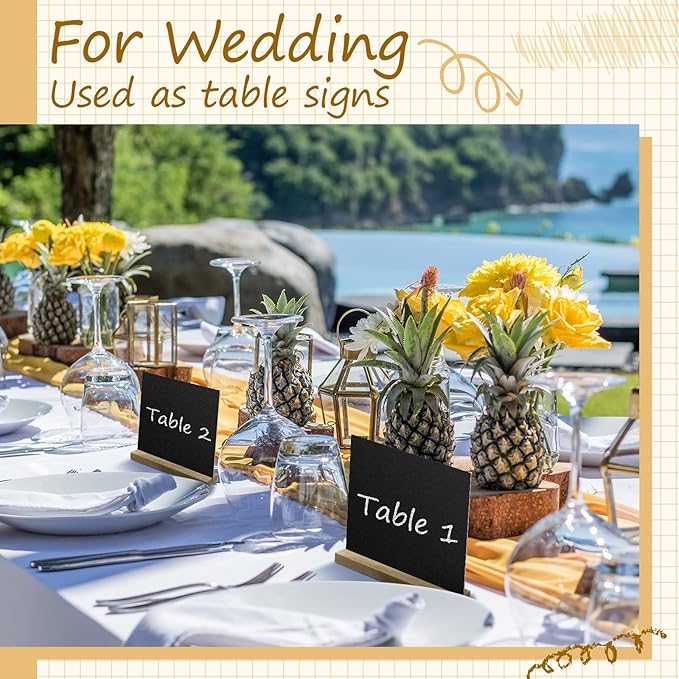 Queekay 36 Pcs Mini Chalkboard Signs Tabletop with Stand 5 x 6 Inch Wooden Chalkboard Sign Vintage Chalk Board Sign Decorative Centerpieces for Food Signs Table Numbers Message Boards Party Supplies