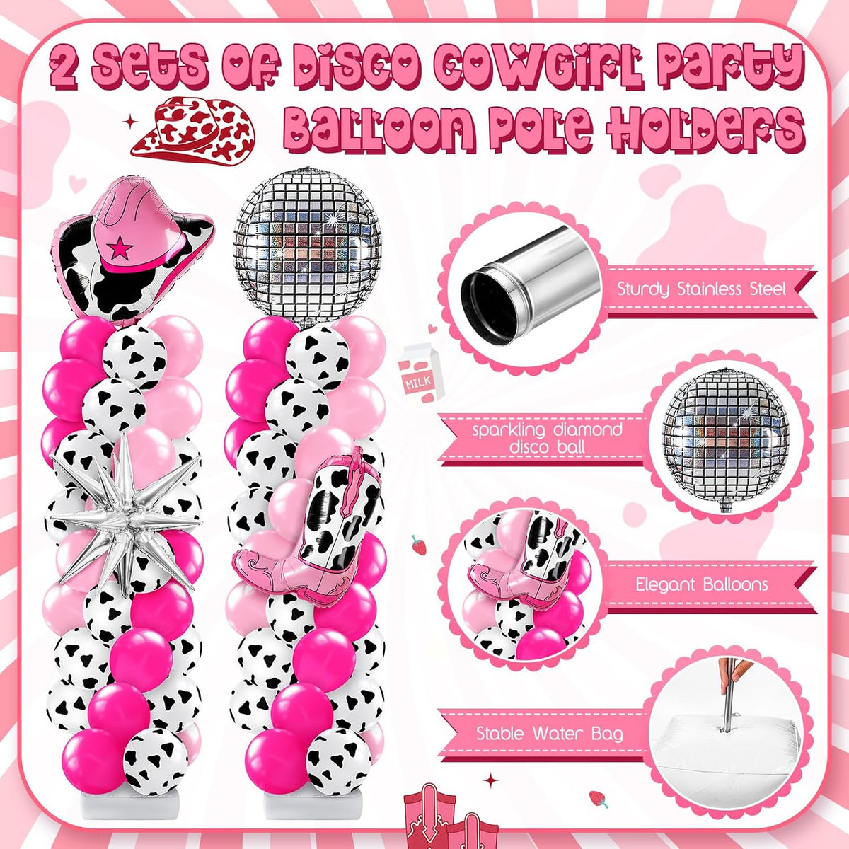 kasyat 2 sets disco cowgirl balloon column stand, close-up detail