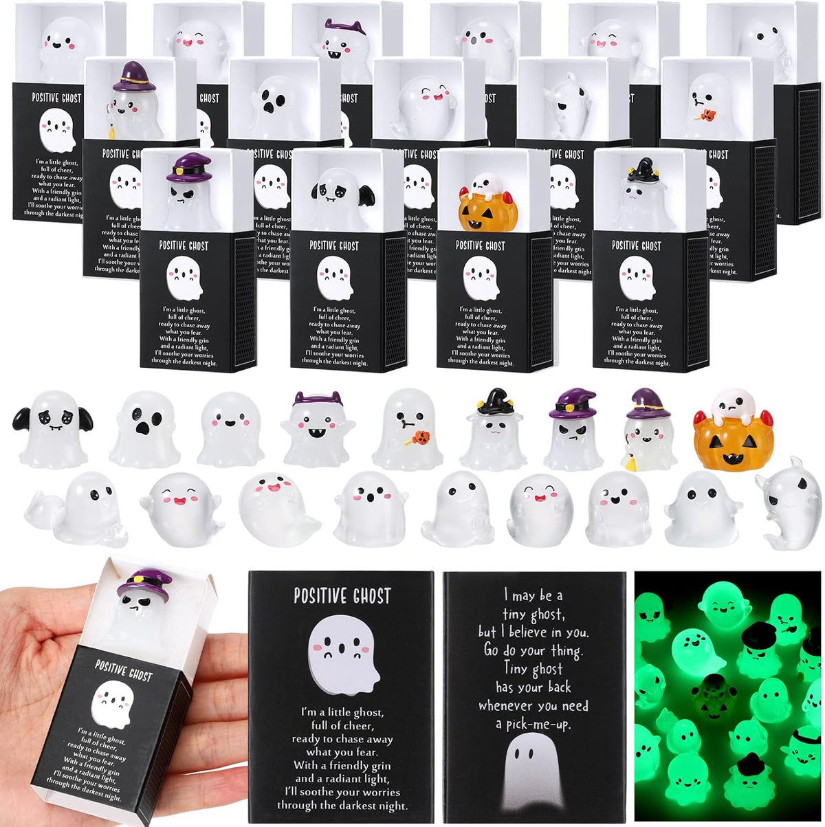 Wonderjune 36 Sets Halloween Mini Positive Ghost Party Favors, Customized