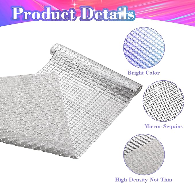 2 Packs 12x108 Inch Disco Table Runner Silver Glitter Foil for Bachelorette & Theme Party Disco Ball Decorations